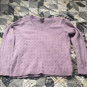 Eddie Bauer Lavender Cable V-Neck Sweater